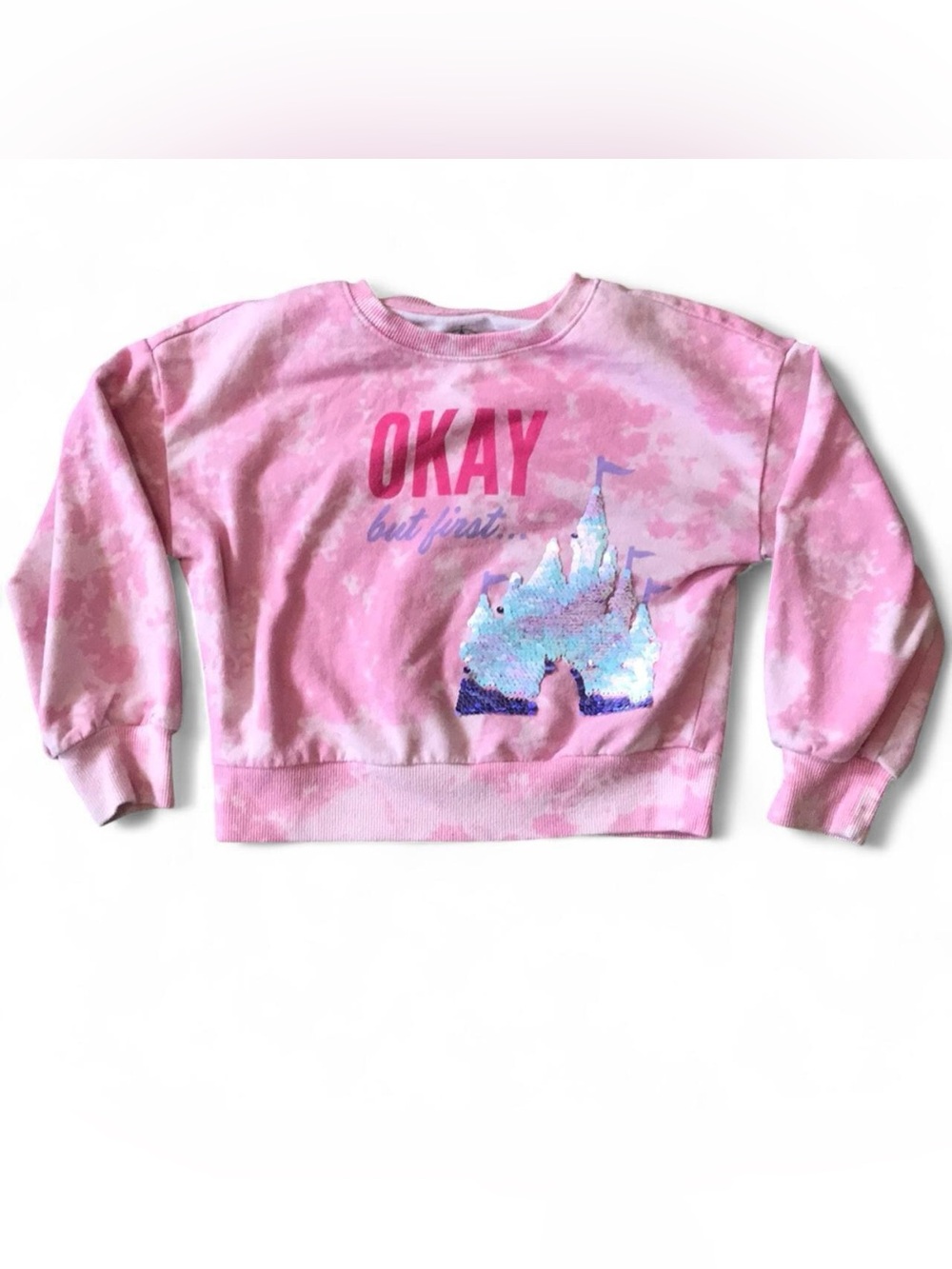 Disney Parks Pink Kids S Sequin Castle Long Sleeve Crew Neck Sweatshirt